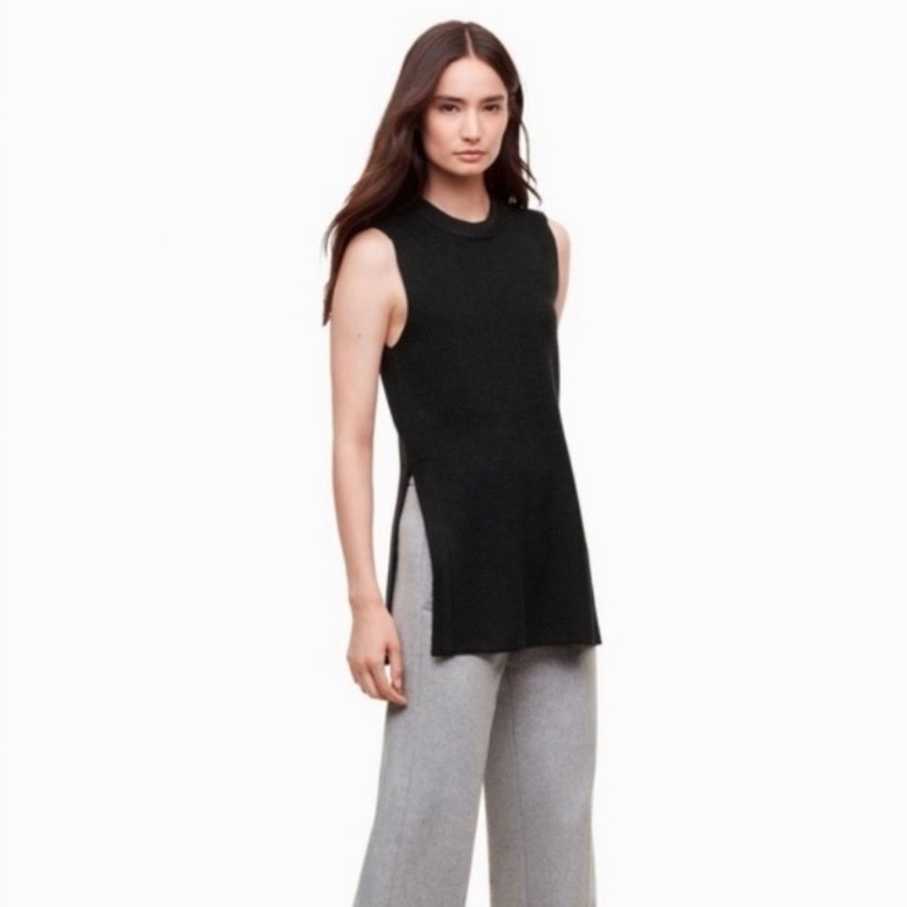 Aritzia Wilfred Black Sleeveless Ribbed Knit Tunic Sweater Size XXS Side Slits